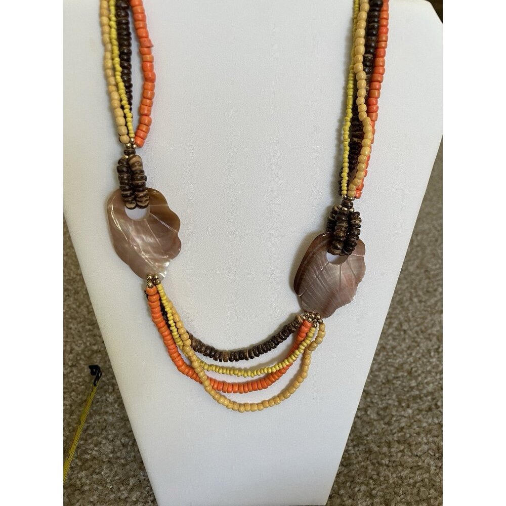 Multistrand Beaded Statement Necklace Shell Penda… - image 2